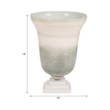 Decorative Vase - Green Metal Glass with Marble Base, 14 in.