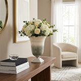 Decorative Vase - Green Metal Glass with Marble Base, 14 in.